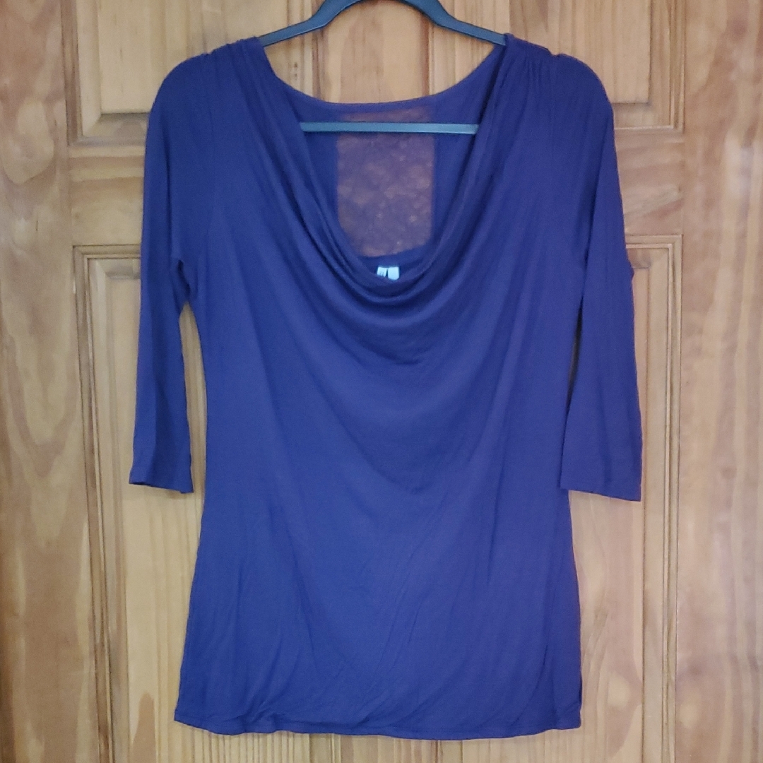 Studio Y Blue Draped 3/4 Sleeve Blouse